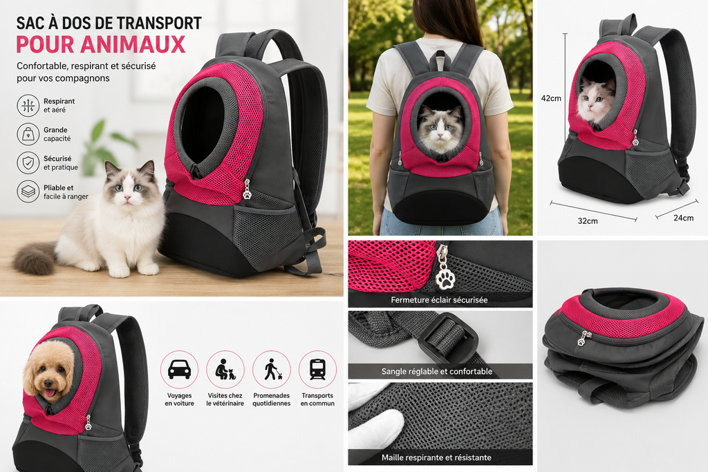 Sac de Transport pour Chat et Petit Chien – Confort, Sécurité et Style